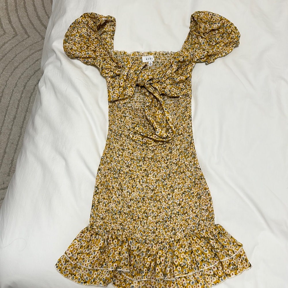 Yellow floral tie dress size small
